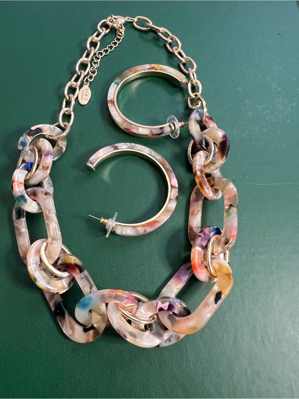 LOFT Multicolor Resin Link Necklace with Matching Hoop Earrings